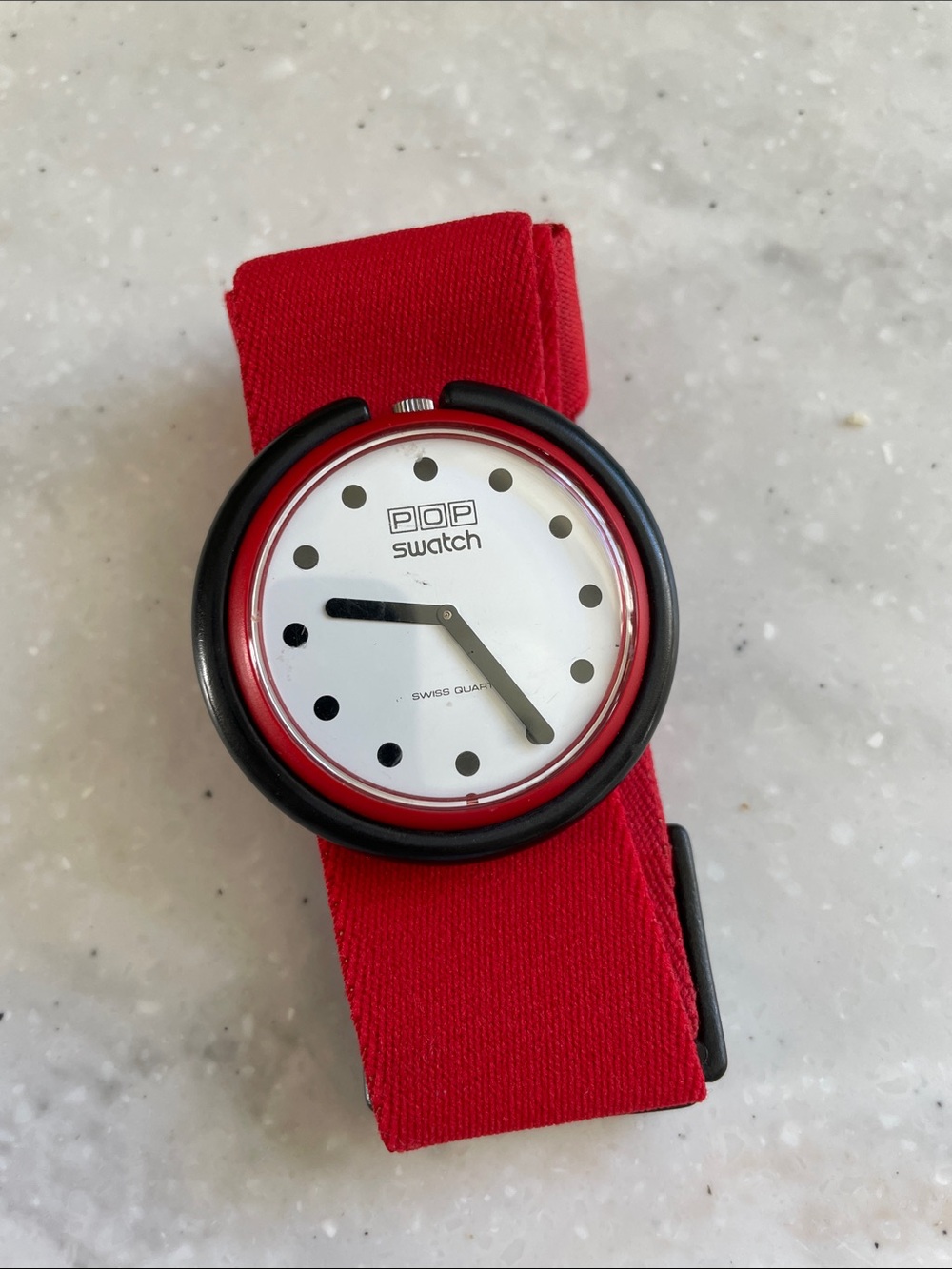 Swatch POP Watch in Red with Black Bezel